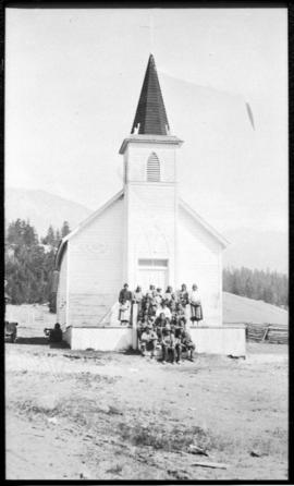 Group portrait in front of church