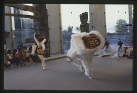 Korean dancers dressed as a lion perform in the Great Hall