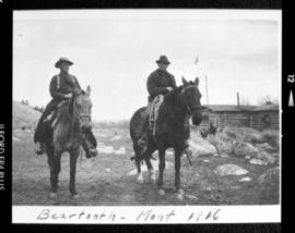 Portrait of two men on horseback at Beartooth Montana, 1916
