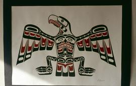 Eagle in black and red on white