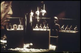 Frontlets, masks, and rattles on display in Montréal
