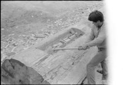 Crew working on log at the Turnbull & Gail construction yard in Richmond (contractors for bui...