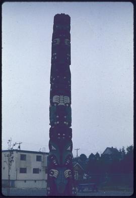 Copy of grizzly bear totem in Moose Tot park, Prince Rupert, BC.