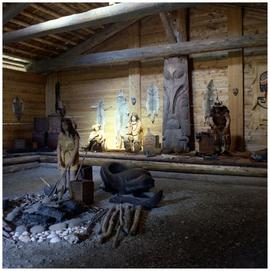 Interior of [Ksan] village long house, Hazelton, BC