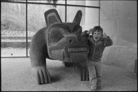 Luke Powell at the Bill Reid bear at the UBC Museum of Anthropology