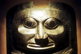 Detail of a house post figure in Montréal