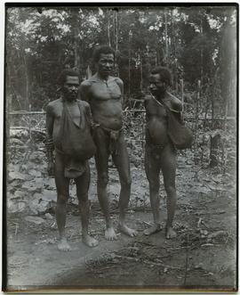 Three local men, Upper Mimika or Merauke, New Guinea