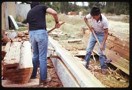 Hand splitting cedar plank at Musqueam