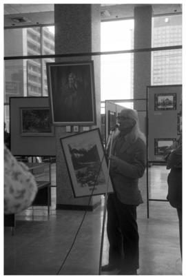 Chief Dan George at Centennial opening of display at Van Public Library, Vancouver BC