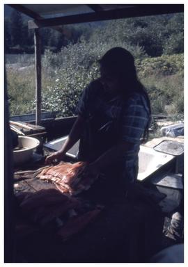 Preparing salmon, Kingcome Inlet