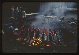 Putting salmon on the fire