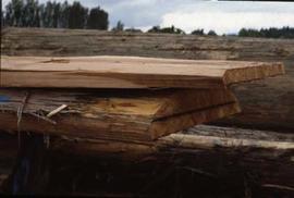 Stacked cedar wood planks