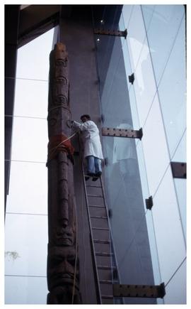 Totem pole installation, Museum of Anthropology