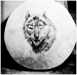 Wolf drum painted by Minn Sjolseth