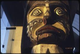 Detail of a house post on display in the Museum of Anthropology