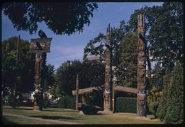 (Replica) Haida house front and poles #14, 15, 16 + 17, Thunderbird Park, Victoria, B.C.