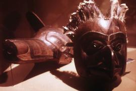 Headdress and mask on display in Montréal