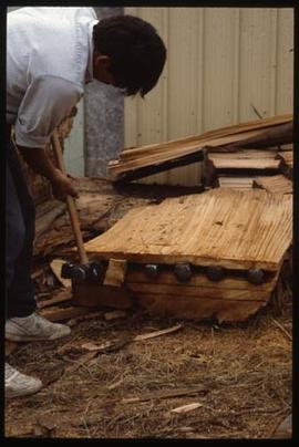 Cedar plank being split