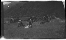 Punjabi soldiers with their horses resting