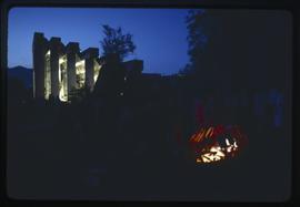 Salmon bonfire with museum in the background