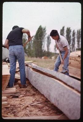 Hand splitting cedar plank at Musqueam