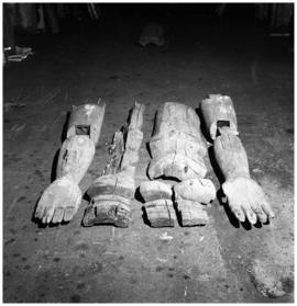 Fin of shark pole fragments, beginning of restoration by Anthony Carter and Carol Mclaren, U.B.C.